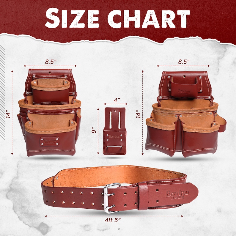 Handmade Full-Grain Buffalo Leather Tool Belt, 19 Pocket Work Belt image 3