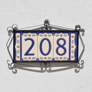 Wall numbers and letters - “Atalaya” - Metal frame - Hand painted - From Spain - Address Number - Ceramic tile letters and numbers