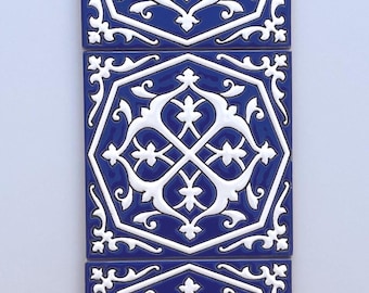 Handmade Spanish Ceramic Tile, Blue and White Decor (4.33 x 4.33 in)