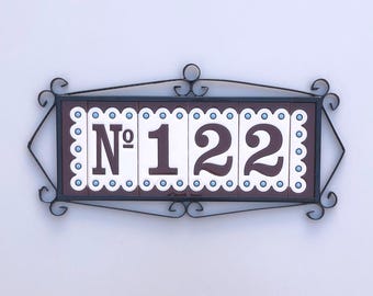 Handmade Ceramic Wall Number, "SOTO", Hand-Painted Spanish Address Tile, 5.5 x 11 cm