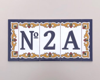 Handmade Ceramic Wall Number, "REAL", Hand-Painted Spanish Address Tile, 7.5 x 15 cm
