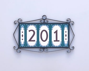 Handmade Ceramic Wall Number, "JACHO", Hand-Painted Spanish Address Tile, 5.5 x 11 cm