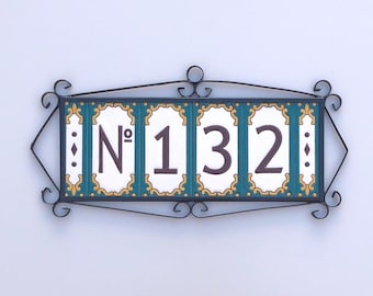 Handmade Ceramic Wall Number, "JACHO", Hand-Painted Spanish Address Tile, 5.5 x 11 cm