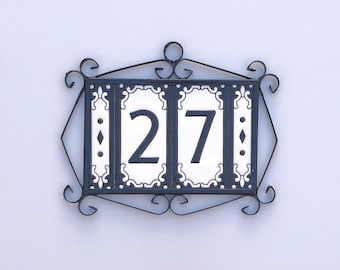 Handmade Ceramic Wall Number, "JACHO", Hand-Painted Spanish Address Tile, 5.5 x 11 cm