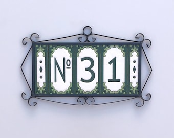 Handmade Ceramic Wall Number, "JACHO", Hand-Painted Spanish Address Tile, 5.5 x 11 cm