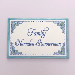 Tile with name 20 x 30 cm (7,87 x 11,81 in), handmade ceramic from Spain. Address signs.