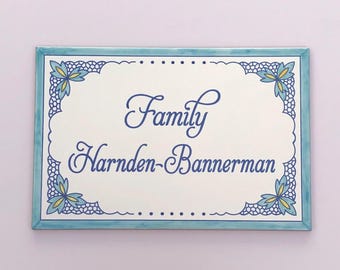 Handmade Ceramic Address Tile, Spanish Floral Sign (20 x 30 cm)