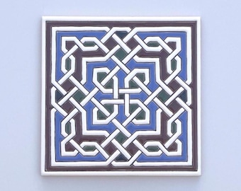 Handmade Spanish Ceramic Tile, Decorative Moorish Design (15 x 15 cm)