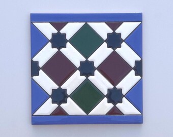 Handmade Spanish Ceramic Tile, Decorative Geometric Wall Art (15x15cm)