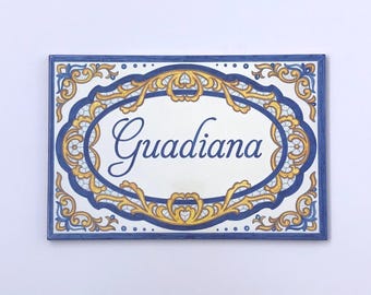 Handmade Spanish Ceramic Address Tile, Personalized Name Sign (20 x 30 cm)