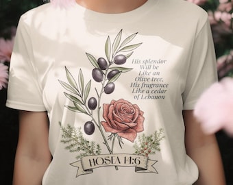 Hosea 14:6 Shirt, Comfort Colors Tee, Christian T-Shirt, Olive Tree & Rose, Bible Verse Apparel, Faith Based Gift for Her, Vintage Faith Tee