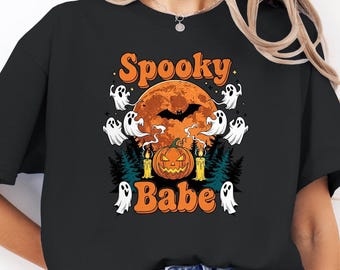 Spooky Babe Halloween Tee: Retro Comic Ghost, Witchy Vibes