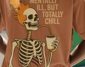 Funny Skeleton Coffee T-Shirt: Retro Dark Humor Graphic Tee