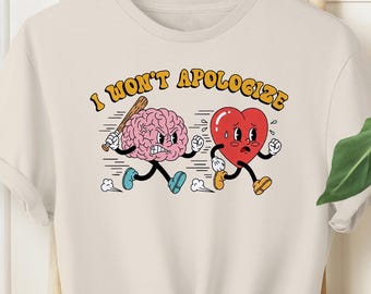 Retro Cartoon Brain vs Heart T-Shirt: Funny Mental Health Humor