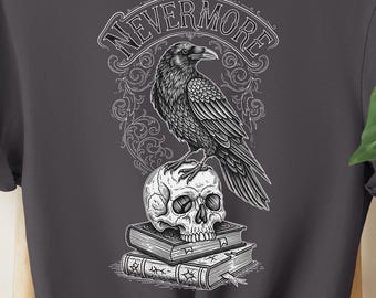 Raven on Skull Shirt Edgar Allan Poe Gothic Literature Tee