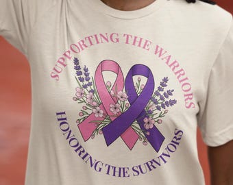 Boho Awareness Shirt for Breast Cancer Domestic Violence Pink Purple Ribbon Floral Support Tee Unisex Graphic Top