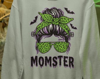 Momster Halloween T-Shirt Retro Frankenstein Mom with Leopard Glasses