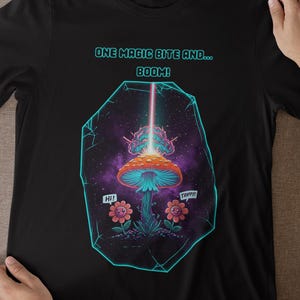 Psychedelic Mushroom T-Shirt, Trippy Cosmic Galaxy Tee, Magic Mushroom Art, Neon Festival Shirt, Stoner Gift, Visionary Art Clothing