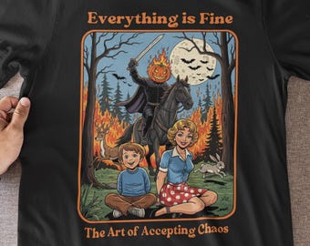 Retro Halloween Shirt Sarcastic Everything is Fine Meme Pop Art