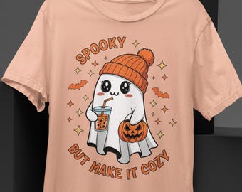 Kawaii Ghost T-Shirt: Bubble Tea, Jack-o'-Lantern - Cozy Fall Style