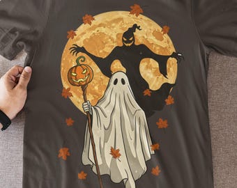 Vintage Halloween Ghost with Pumpkin Staff T-Shirt