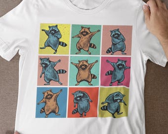 Pop Art Raccoon Graphic Tee: Retro Warhol Style