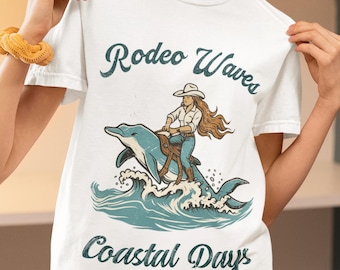 Coastal Cowgirl Comfort Colors T-Shirt: Retro Dolphin Rodeo Tee