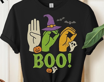 Spooky Witch and Ghost Sign Language Shirt