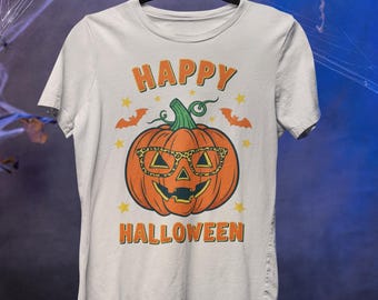 Retro Pumpkin Shirt: Leopard Glasses Jack-o'-Lantern Halloween Tee