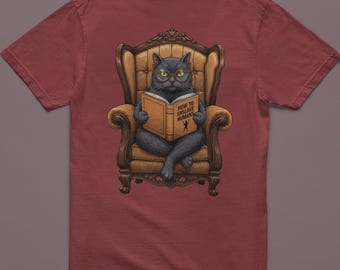 Funny Black Cat T-Shirt: Sarcastic Book Lover Gift, Dark Academia Style