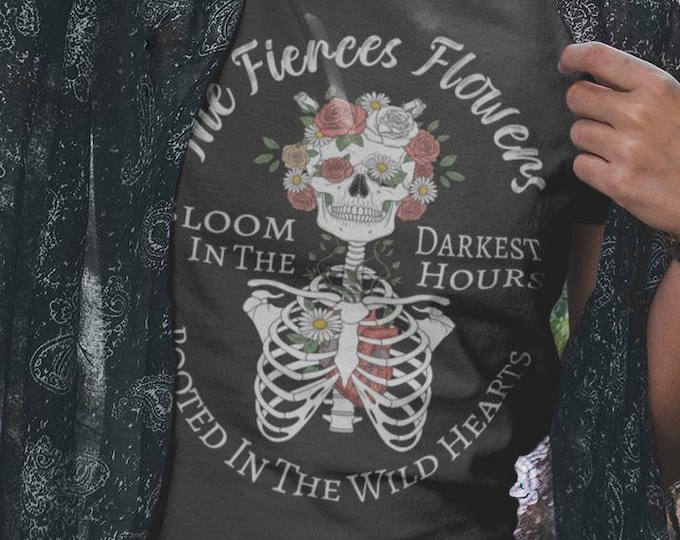 Featured listing image: Dark Cottagecore T-Shirt: Gothic Floral Skull, Booktok Reader Tee