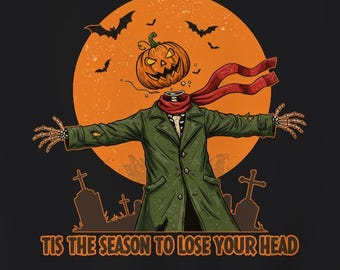 Retro Halloween Comic Art T-Shirt: Pumpkin Skeleton, Headless Illusion