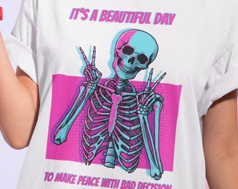 Pop Art Skeleton Tee: Comfort Colors Organic Cotton Cyber Goth T-Shirt