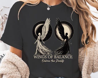 Gothic Angel Graphic Tee: Sun & Moon Comfort Colors Shirt
