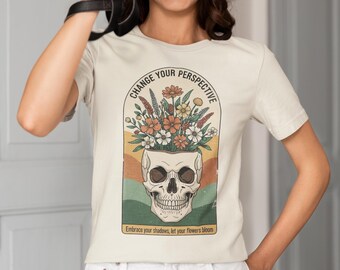 Mind Garden T-Shirt: Retro Floral Skull, Mental Health Tee