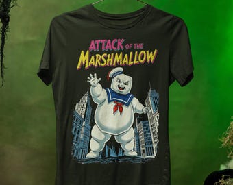 Funny Retro Movie Parody Tee: Groovy Marshmallow Monster Comic Art