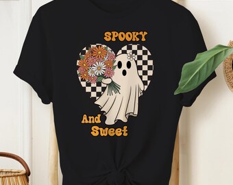 Retro Floral Ghost T-Shirt: Spooky Sweet Halloween Tee