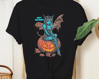 Y2K Cat Girl Succubus T-Shirt: Gothic Halloween Graphic Tee