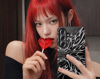 Cybersigilism 3D effect phone case, Edgy girl cyberpunk cover, Whimsigothic Y2k case, Cyber gothic grunge dark aesthetic goth phone case