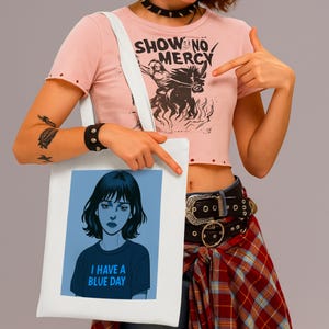 I have a blue day, Anime tote bag, Tote bag for women, Aesthetic tote bag, Trendy tote bag, Cotton tote bag, Canvas tote bag, Depressive art