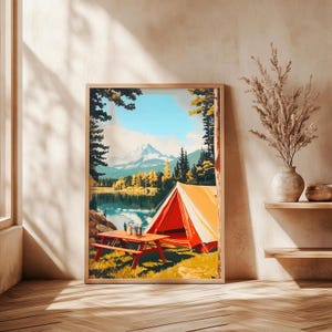 Retro Tent Camping Wall Art Print, Camping Poster, Living Room Decor, Outdoor Decor, Camping Prints