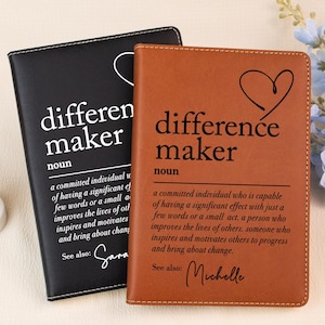 Difference Maker Journal with Name,Personalized Leather Notebook,Custom Difference Maker Definition,Coworker Gift,Christmas Gift,Mentor Gift