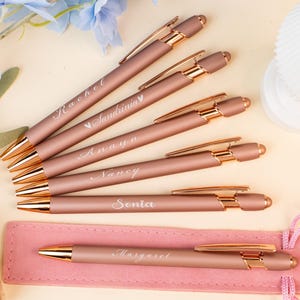 Personalized Rose Gold Ballpoint Pens Custom Engraved Text, Soft Touch Ballpoint Pen with Stylus, Customized Office Supplies, Wedding Gifts
