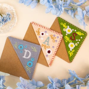 Hand Embroidered Custom Bookmark, Personalized Letter Book Corner, Book Corner Decoration, Hand Stitched Felt Triangle Bookmark