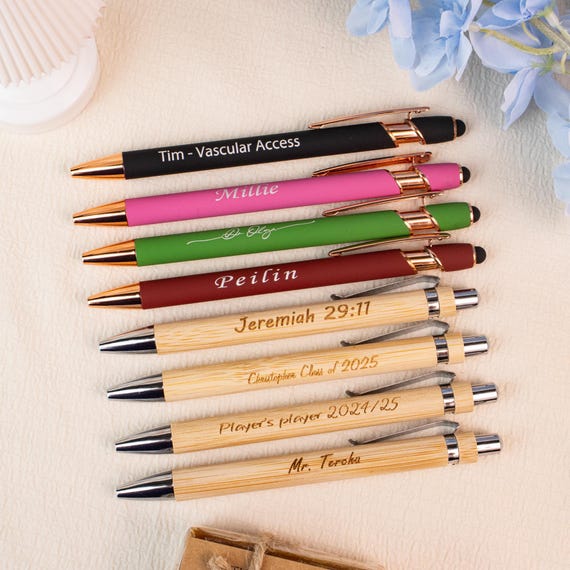 Custom Engraved Pens With Birth Flower & Name - Metal Stylus Ballpoint Pen Gift For Office, Graduation - View #12
