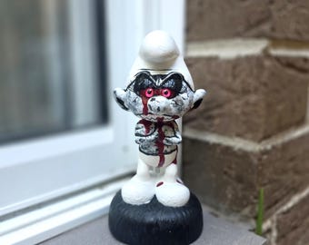 OOAK GRUMPY SMURF,creepy collectible.