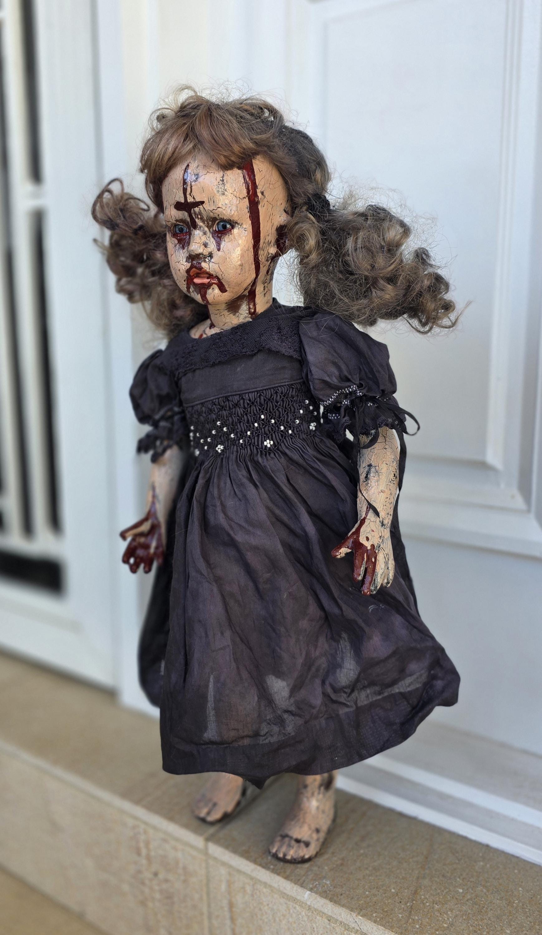 OOAK Cracked Creepy Porcelain Doll: Mournabelle 24 Inches (≈ 60