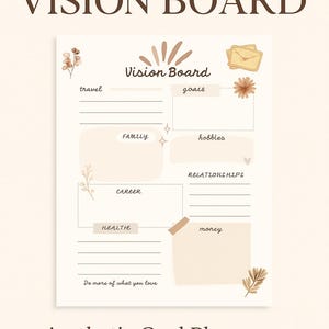 Druckbare Vision Board Vorlage | ästhetischer Torplaner | Minimal Digitales Selbstreflexionsblatt