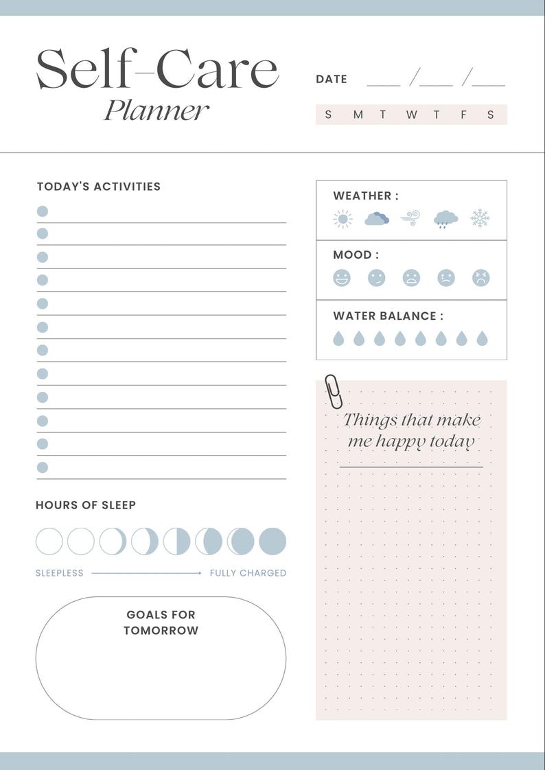 Self-care Planner PDF - Printable Daily Wellness & Mood Tracker