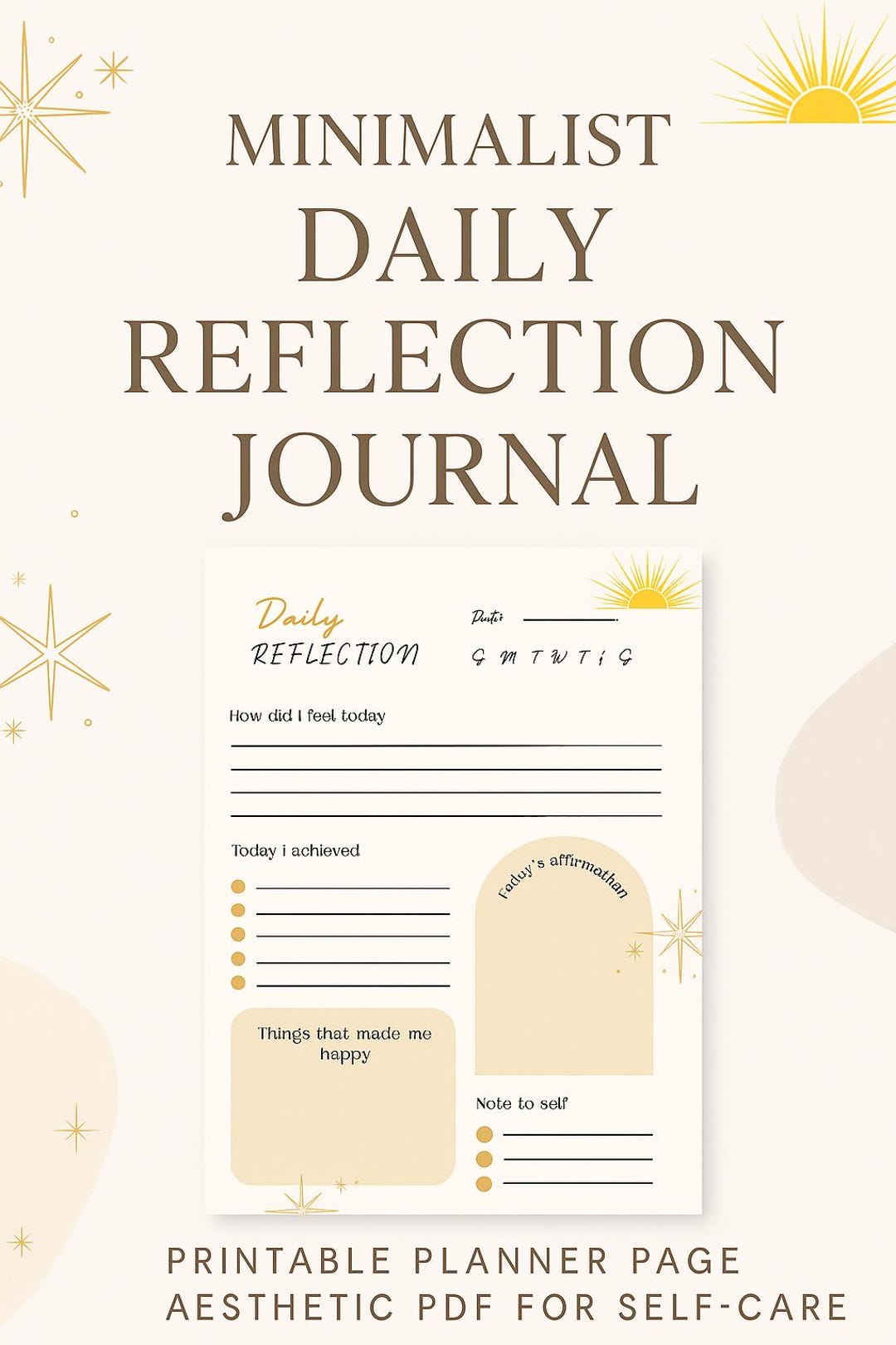 Daily Reflection Journal Template | Printable Self-care PDF | Minimal ...